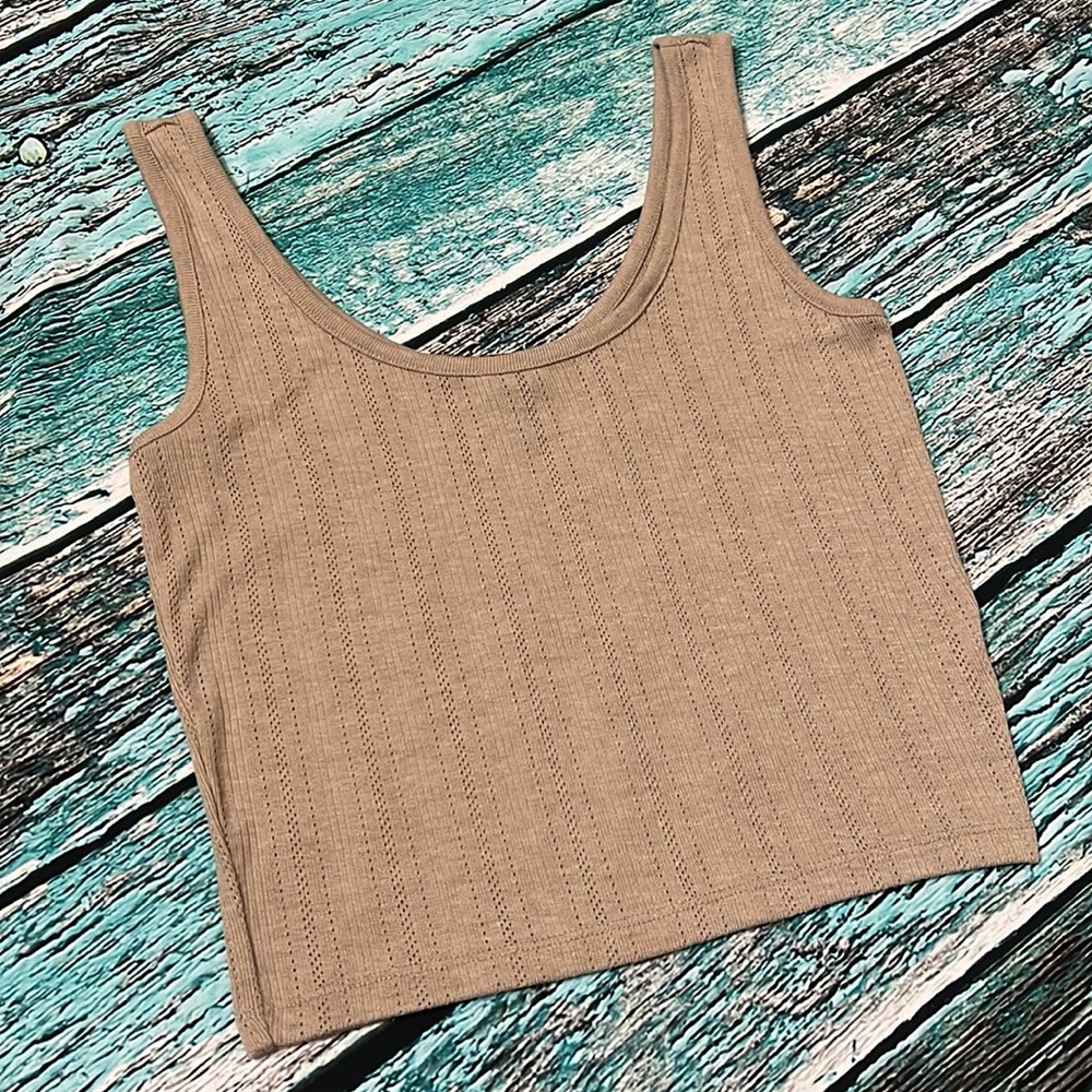 Forever 21 Tan Pointelle Knit Sleeveless Crop Top, Small